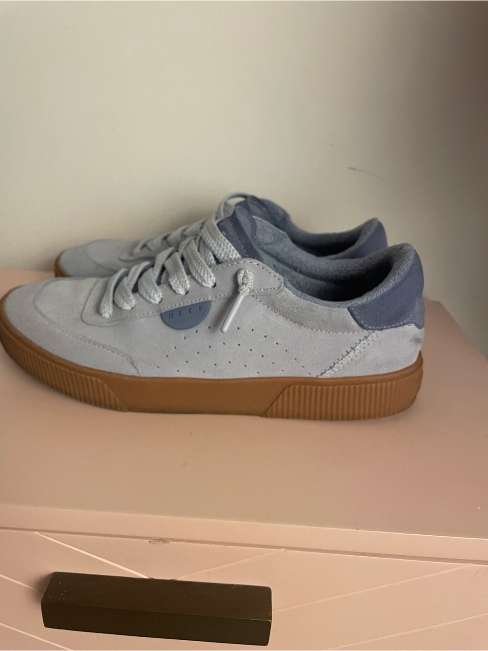 Reef Light Gray and Navy Suede Sneakers with Gum Sole